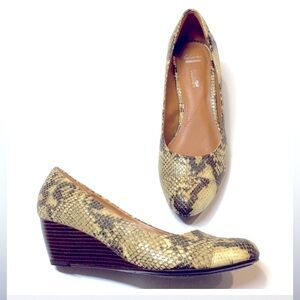 Clarks Women's Snake Print Wedge Flats in Tan and Brown